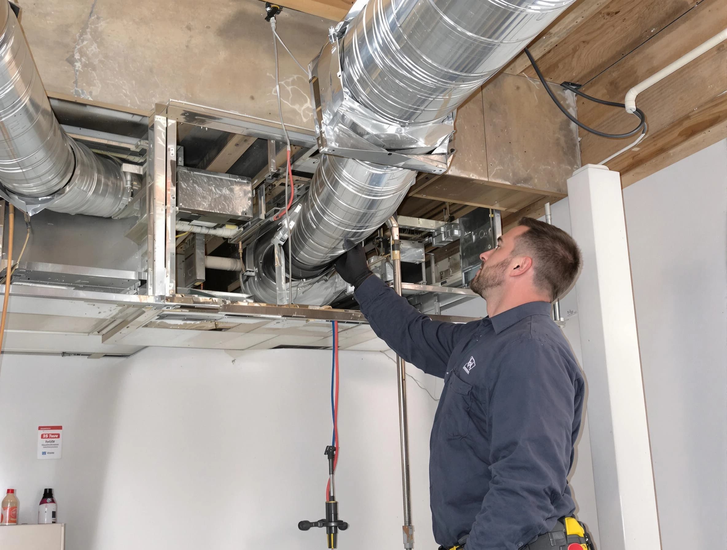 Milton Air Duct Cleaning technician performing professional air duct repair using specialized tools in Milton