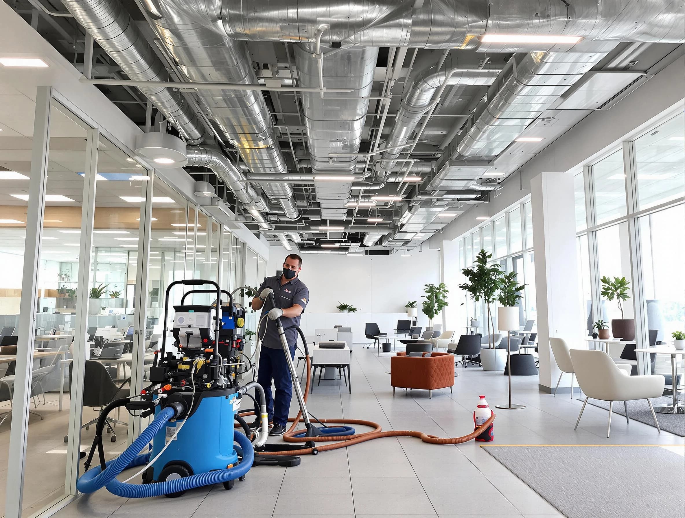 Milton Air Duct Cleaning team conducting comprehensive commercial duct cleaning at a business location in Milton